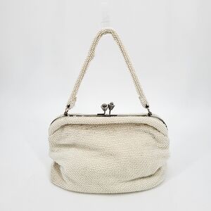 Vintage 1960s Beaded Clutch Handbag Kiss Lock Ivory Cream Purse
